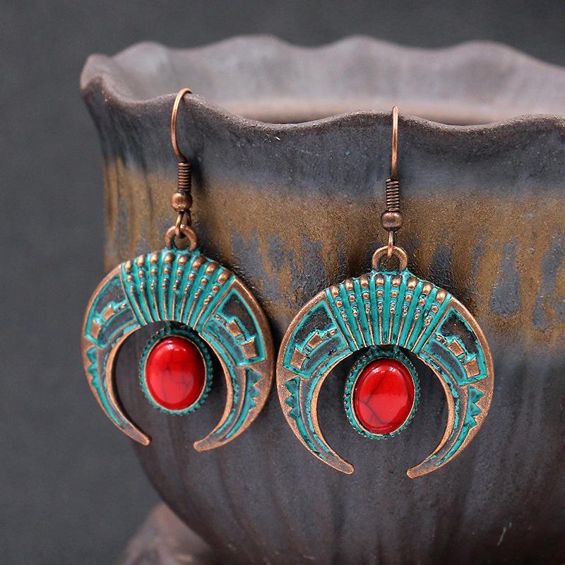 

Vintage Ethnic Earrings 2020 Women Antique Copper Metal Red Acrylic Gem Boho Drop Earring Jewelry Boucle D'oreille