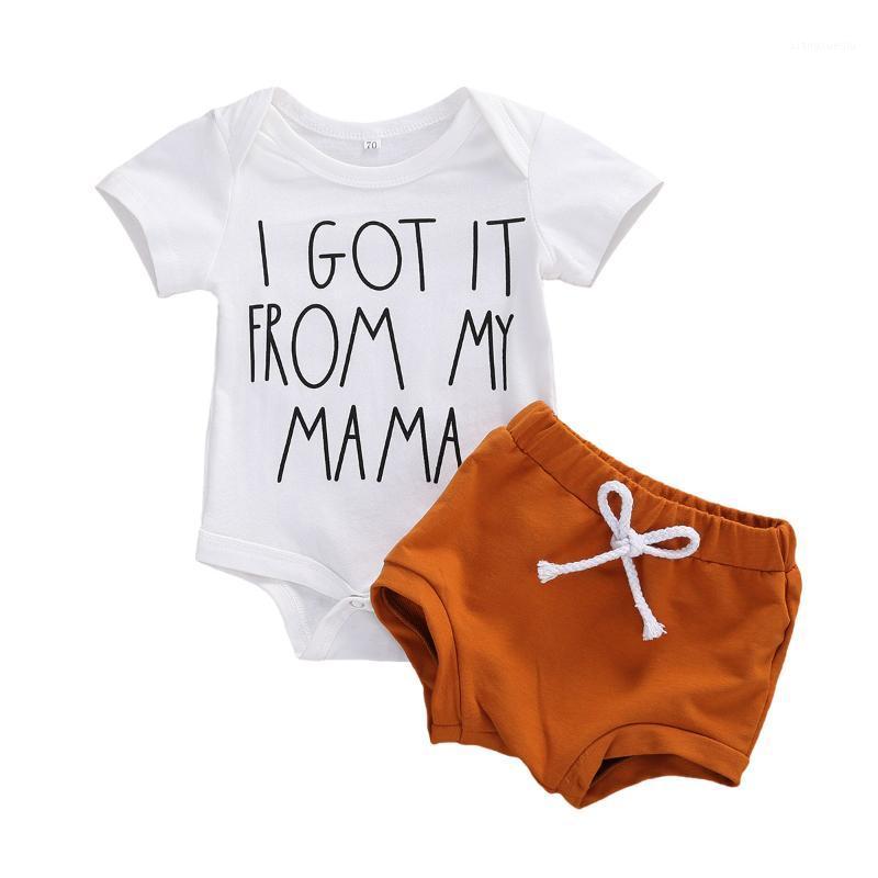 

2Pcs Breathable Baby Girls Boys Outfit Summer Infant Short Sleeve Round Collar Letter Pattern Romper + Solid Color Shorts Set1, As pic