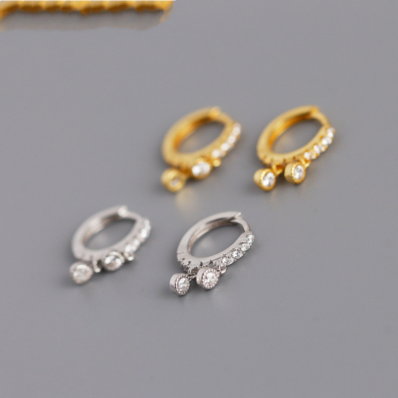 

Februaryfrost Brand Designer 100% 925 Sterling Silver Two Small Round Mini White CZ Pendant Stud Earrings for Women Fashion Designer Jewelry