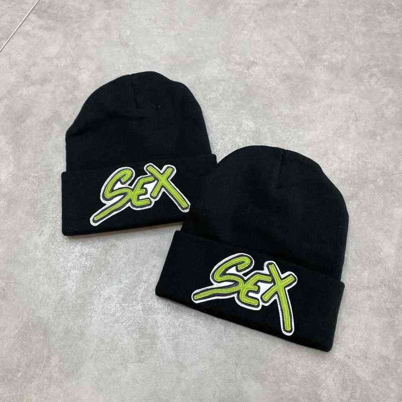 new hip hop cap mattey boy sex records Embroidered Leather Patchwork wool knit cold hat mens slouch beanie b3184348 new