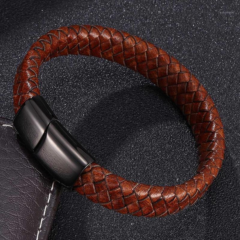 

Vintage Brown Leather Braided Bracelet Men Black Magnetic Buckle Fashion Bracelets Bangles Trendy Male Wrist Band Gifts ST00201