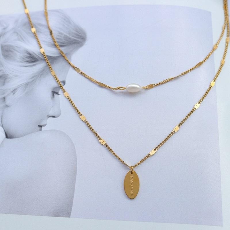 

Necklace Niche Design Wild Double-Layer Pearl Female Titanium Steel Fashion Simple Temperament Party Birthday Gift Accessories