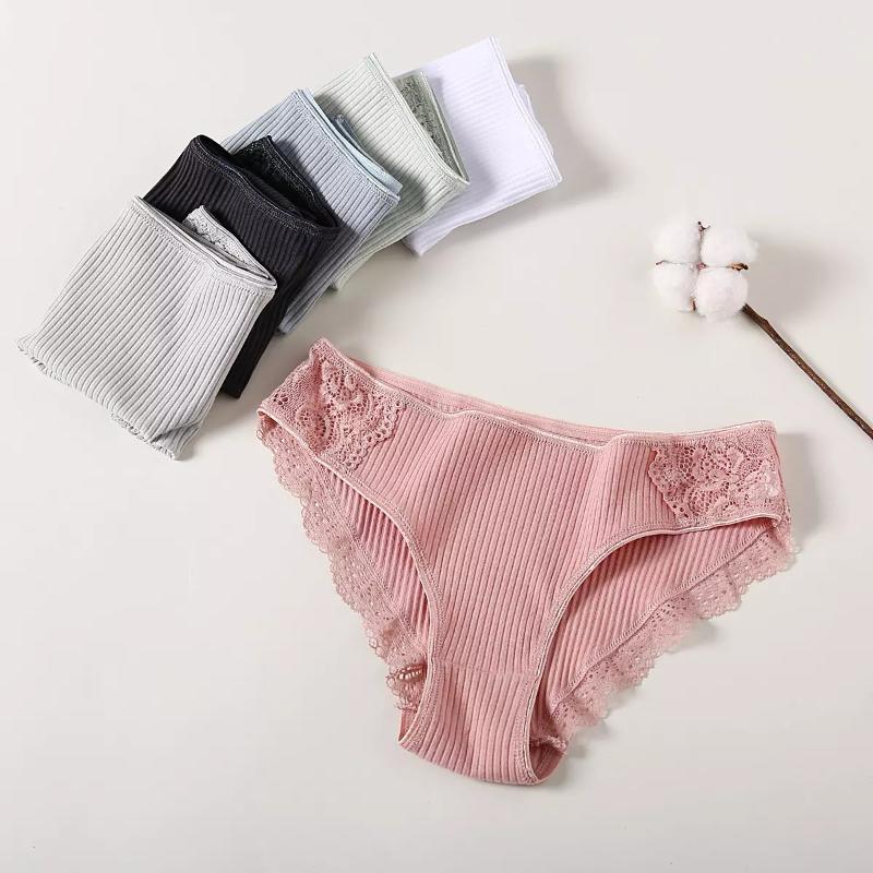 

3PCS/Set Cotton Underwear Women's Panties Comfort Underpants Floral Lace Briefs for Woman Sexy Low-Rise Pantys Intimates  L XL, White