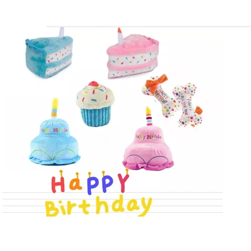 

usd2.85/pc Dog Birthday Party Pet Birthday toy gift set dog suqeaky toy cake bone 20pcs/lot LJ201125