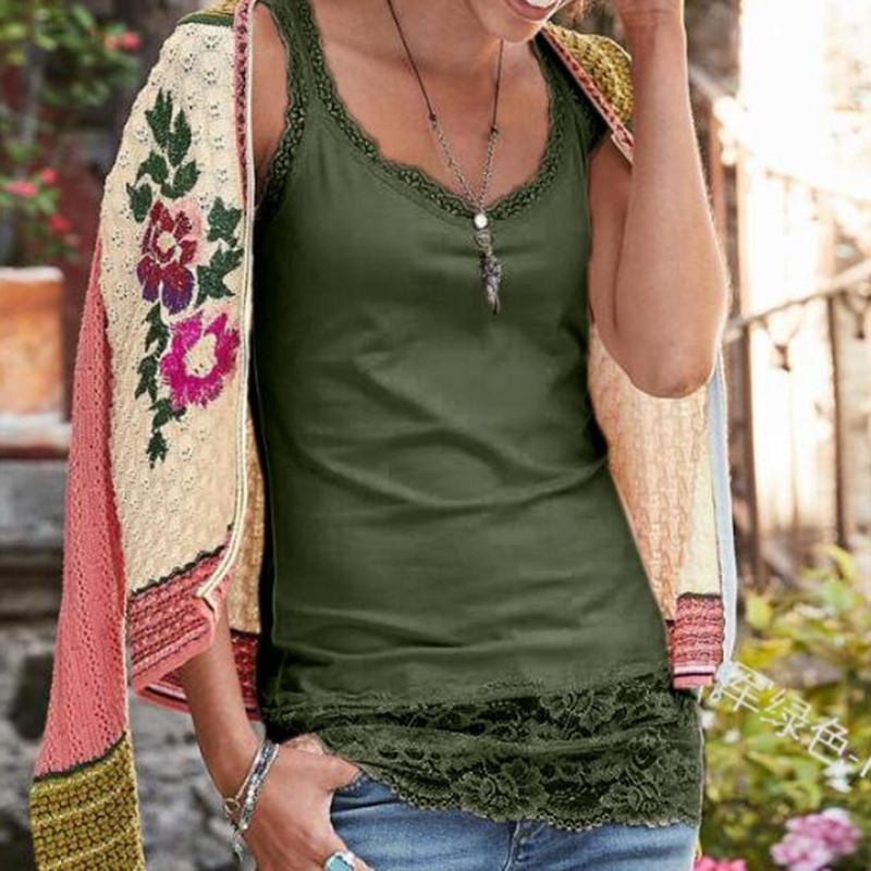 

2020 Women Lace Patchwork Top Vest Sleeveless Lace Tanks Top Comfortable Casual Women' Summer Clothes, Army green