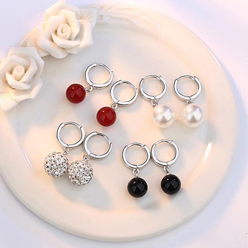 

Stylish Shining Rhinestone Agates Pearls Earrings for Women Korean Style Silver Plated Party Wedding Birthday Jewelry Oorbellen