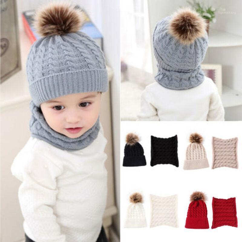 

Boy Girl Baby Pom Bobble Hat Winter Warm Beanie Knit Wool Neckerchief Cap1, White