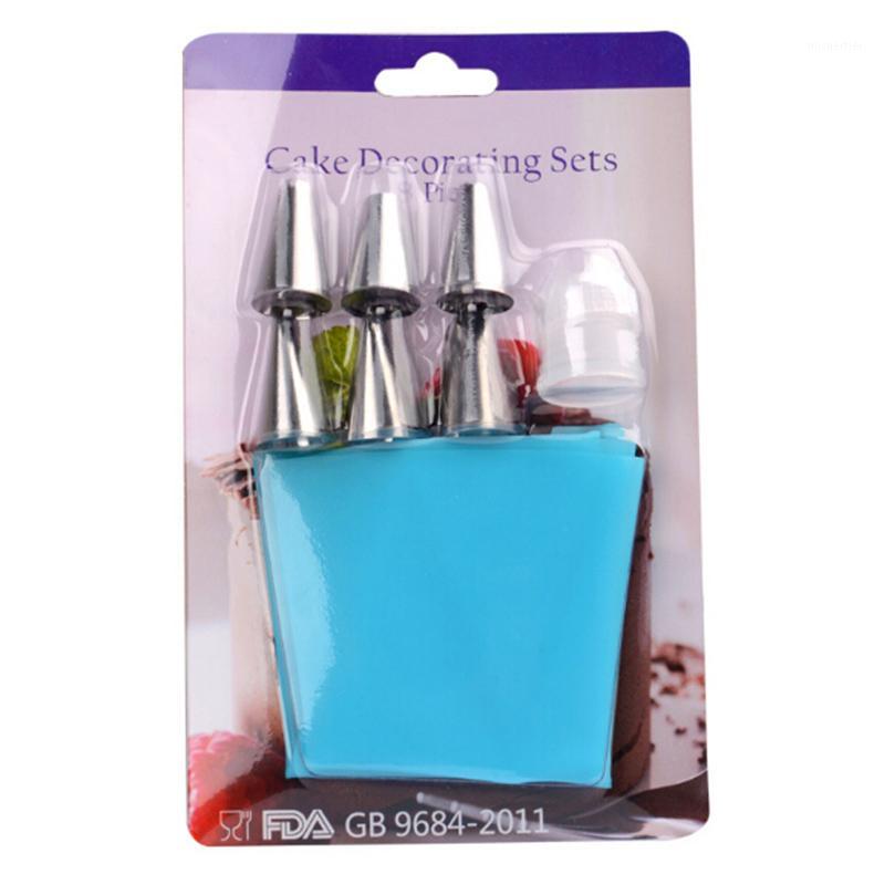 

Wholesale- 7 in1 Portable Cake Decorating Tool 1pc Length Silicone Icing Piping Cream Pastry Bag 6pcs Stainless Steel Nozzle For Birthday1