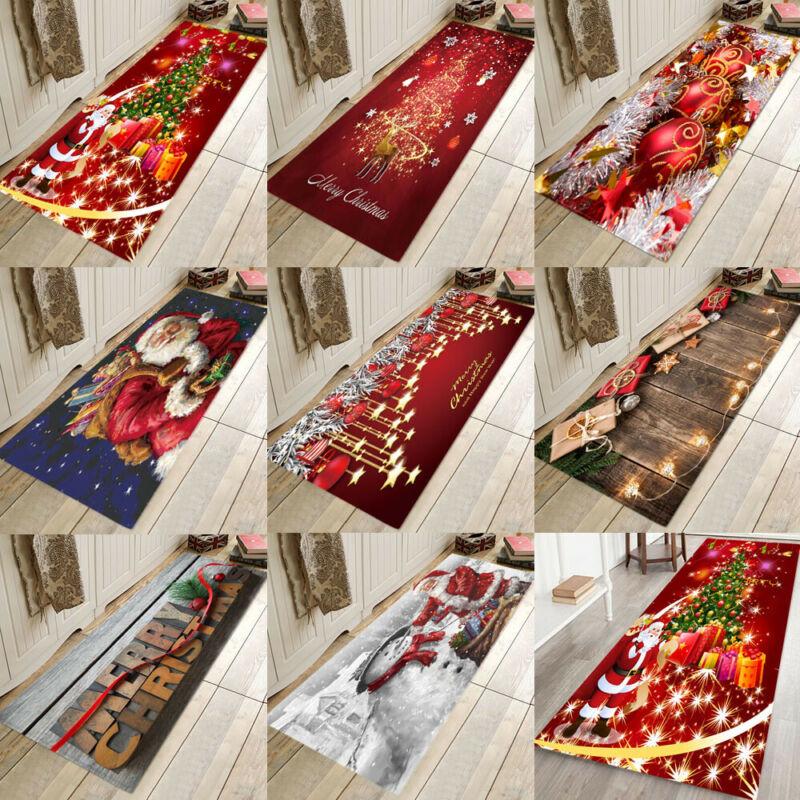 

2021 New Christmas Carpet Santa Claus 3D Flannel Anti-slip Kitchen Bathroom Room Door Floor Mat Decor Rug 5 Sizes