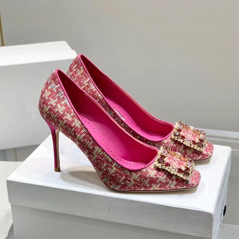 

Top Quality Color diamond buckle stiletto Heels Dress shoes women heel Luxury Designers Evening wedding heeled pumps factory outlet, 9.5cm red