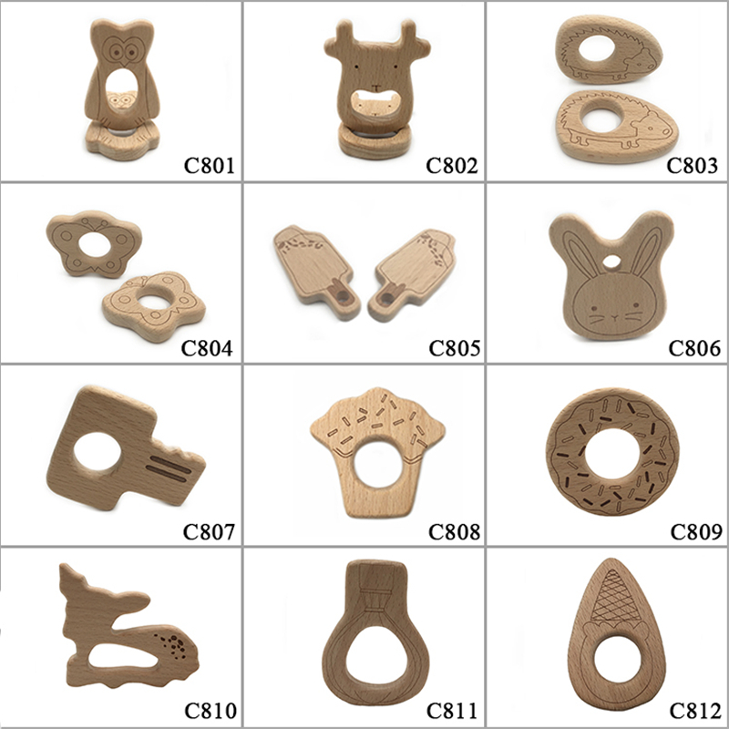 

10pcs Safe Deer Teething Baby Teether Cute Design Wooden Ring Animal Shape Toy handmade wooden teether-Octopus teether 201017