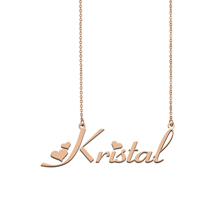

Kristal Name Necklace Custom Nameplate Pendant for Women Girls Birthday Gift Kids Best Friends Jewelry 18k Gold Plated Stainless Steel, Silver