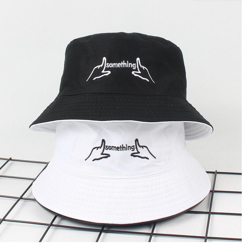 

Two Side Reversible black white Bucket Hat men women Chapeau Personal finger embroidery Bob Caps Beach panama hat for summer