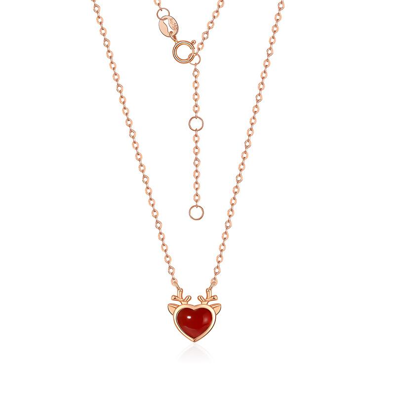 

SA SILVERAGE 18K Gold Necklace Women's Fashion Rose Gold Antler Clavicle Chain Au750 Pendant Christmas Gift for Girlfriend
