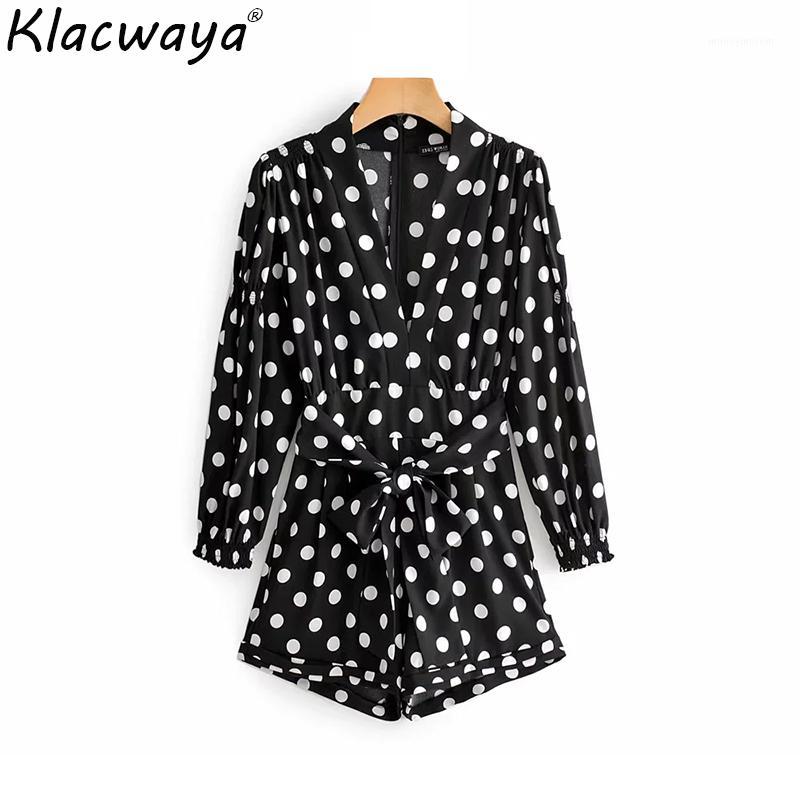 

New black women polka dots print jumpsuits 2020 fashion ladies elegant midi rompers with belts chic girls boho jumpsuit feminine1