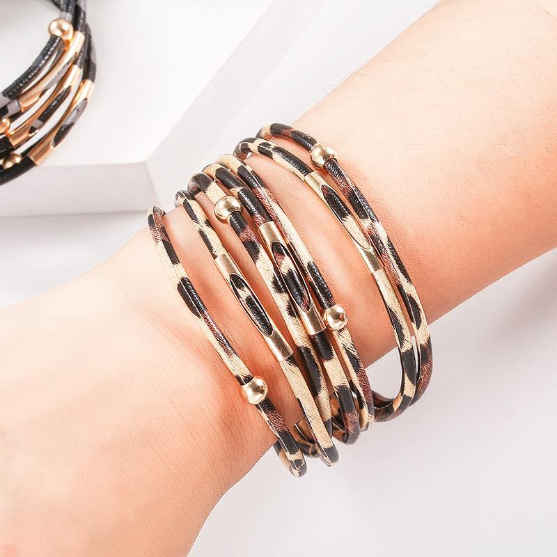 

2020 Bracelet For Women Or Men With Alloy Leopard Magnet Buckle Leather Beaded Hand String Jewelry Accessories1