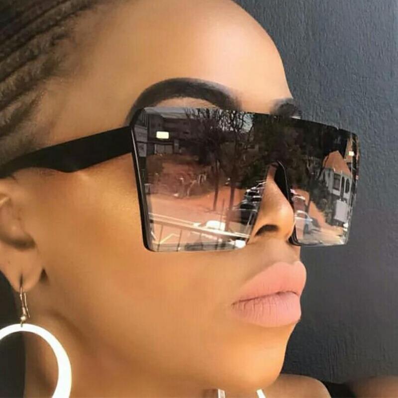 

Sunglasses 2021 Women Oversized Square Flat Top Red Black Clear Lens One Piece Men Gafas Shade Mirror UV400 Brand Fashion