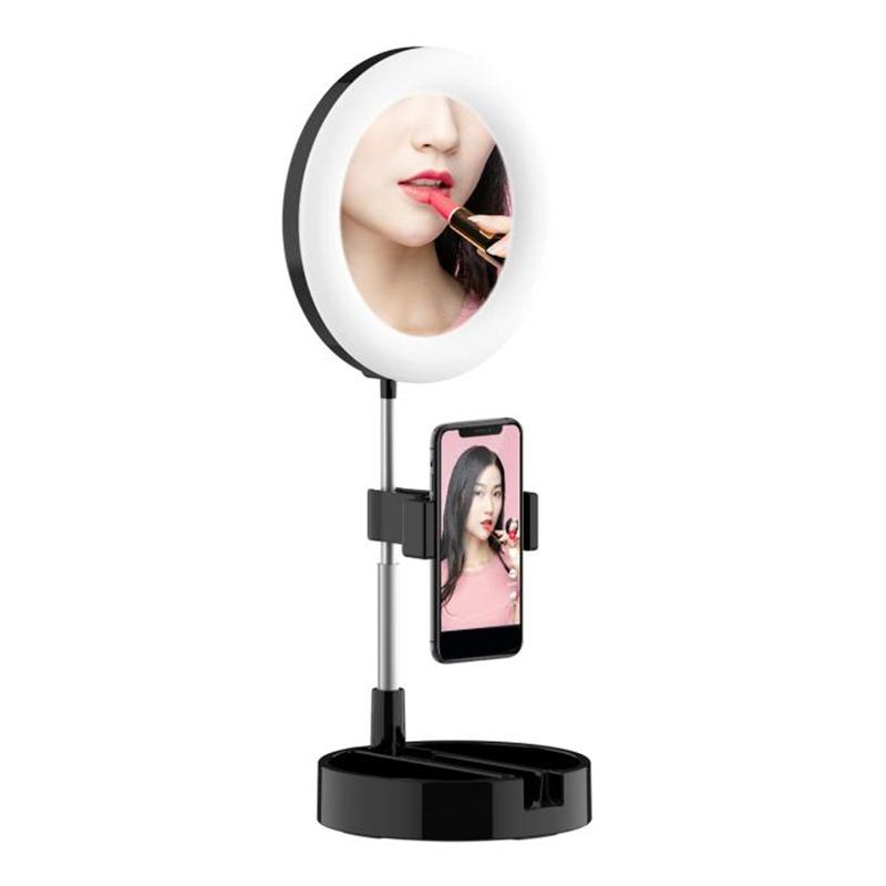 

G3 Folding Ring-Shaped Fill Light Cellphone Live Support Stand LED Makeup Ring Light Ring Mirror for YouTube