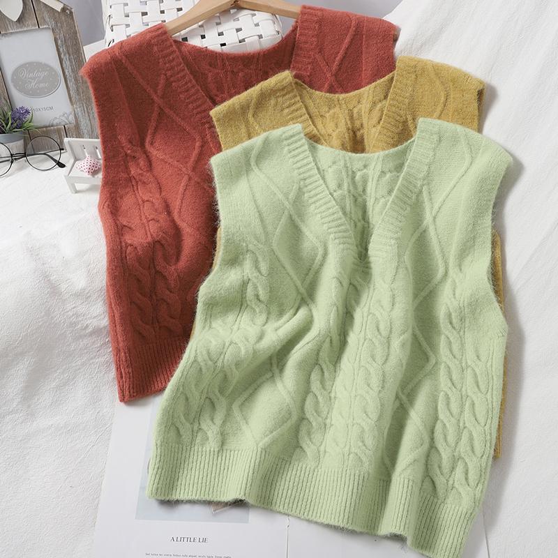 

Heliar Women Sweater Vest 2020 Autumn V-Neck Knitted Sweater Velvet String Women Sleeveless Knitted Vest Winter For, White