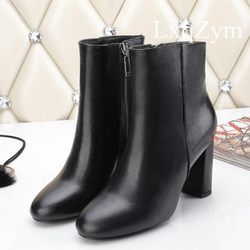 

Women Genuine Leather High Heel Boots Ladies Casual Side Zipper Autumn Winter Shoes Qualiy Boots women Ankle botines mujer1, Cow suede