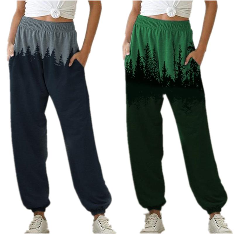 

Baggy Sight Printed Sport Pants for Women High Waist Pockets Running Trousers Oversize Ladies Fitness Outdoor Sweatpants, Green