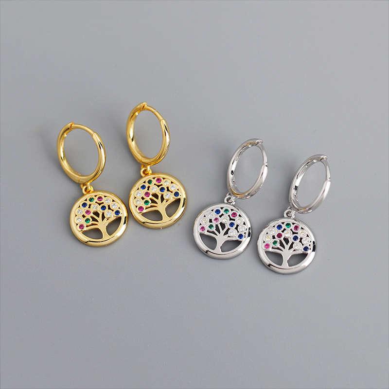 

Tree Of Life Earrings Real 925 Sterling Silver Hoop Fashion Multiple Tone Colors Fine Round Jewelry For Women 2020 New Style