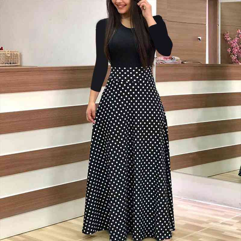 

fashion women polka dot long sleeve floral boho floral print long maxi dress for elegent casual dress party clubwear, Black;gray