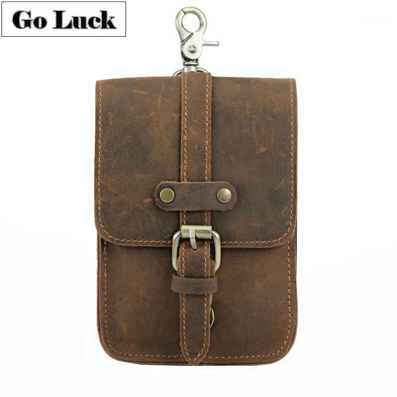 

GO-LUCK Genuine Leather 6' Mobile Phone Pouch Case Men's Belt Cross Waist Fanny Pack Hip Bum Hook Bag Double Layer1, Brown