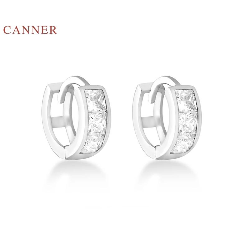 

CANNER Wide-faced Diamond Personality Earrings Hoops 100% 925 Sterling Silver Zircon Earrings For Women Jewelry Aretes De Mujer