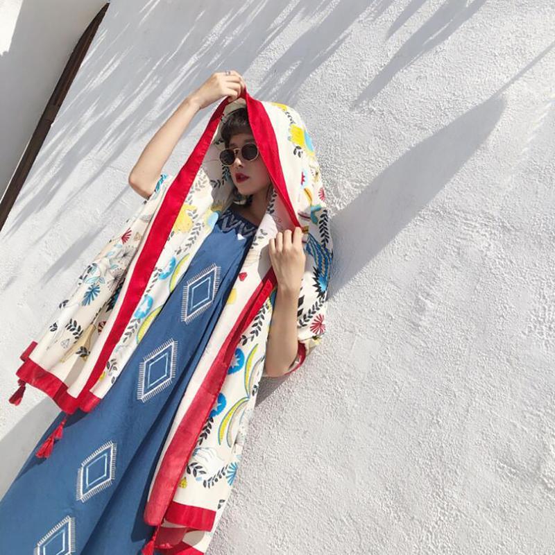 

National style printing new tassel long scarf women or ladies travel sunscreen scarf dual-use large shawl 20201