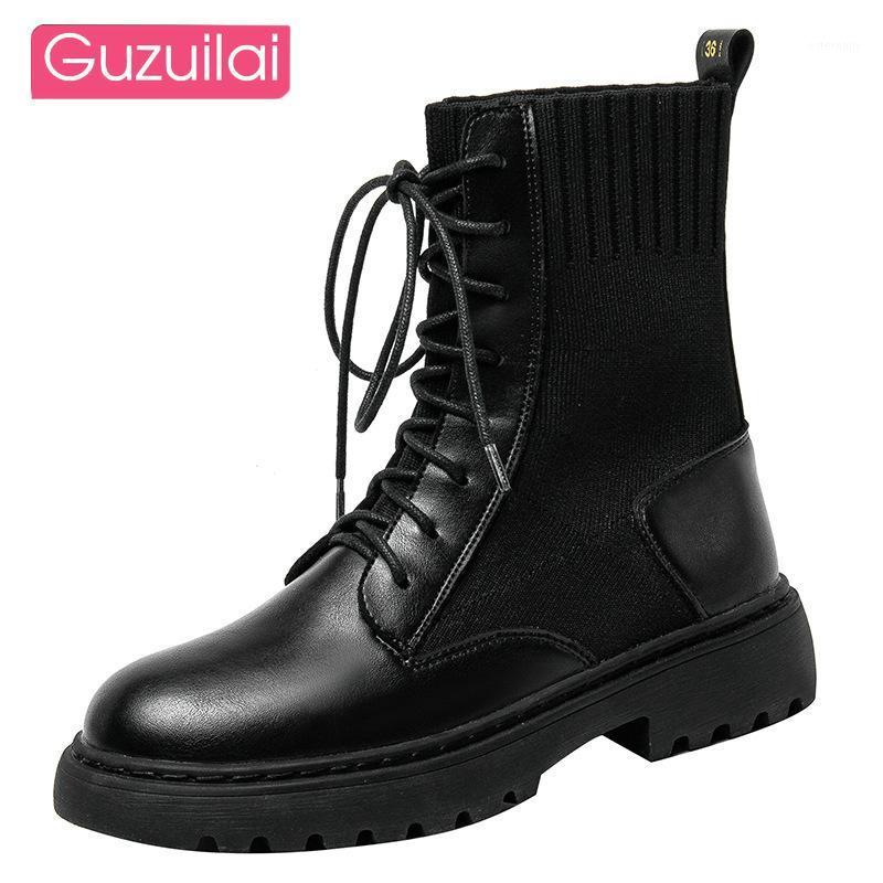 

GUZUILAI 2020 new all-match autumn breathable motorcycle short boots leather black riding boots fashion1