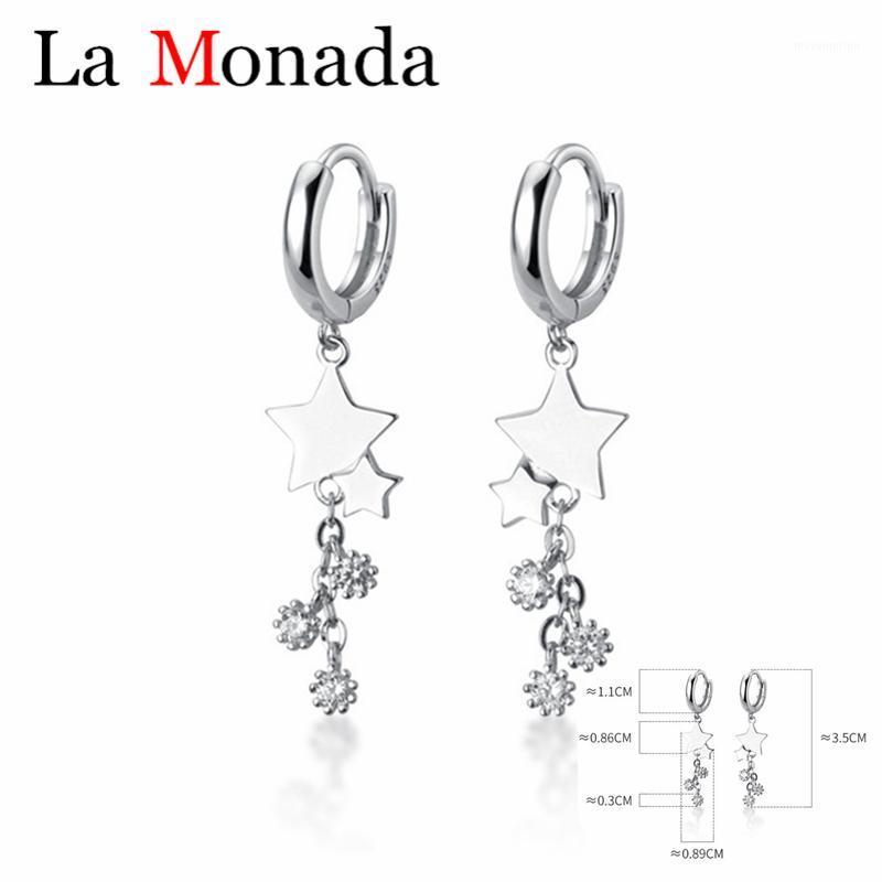 

New Design 925 Sterling Silver Dazzling White Zircons Bead Smooth Stars Tassel Hoop Earrings 925 Anti-allergy Fine Jewelry Gifts1
