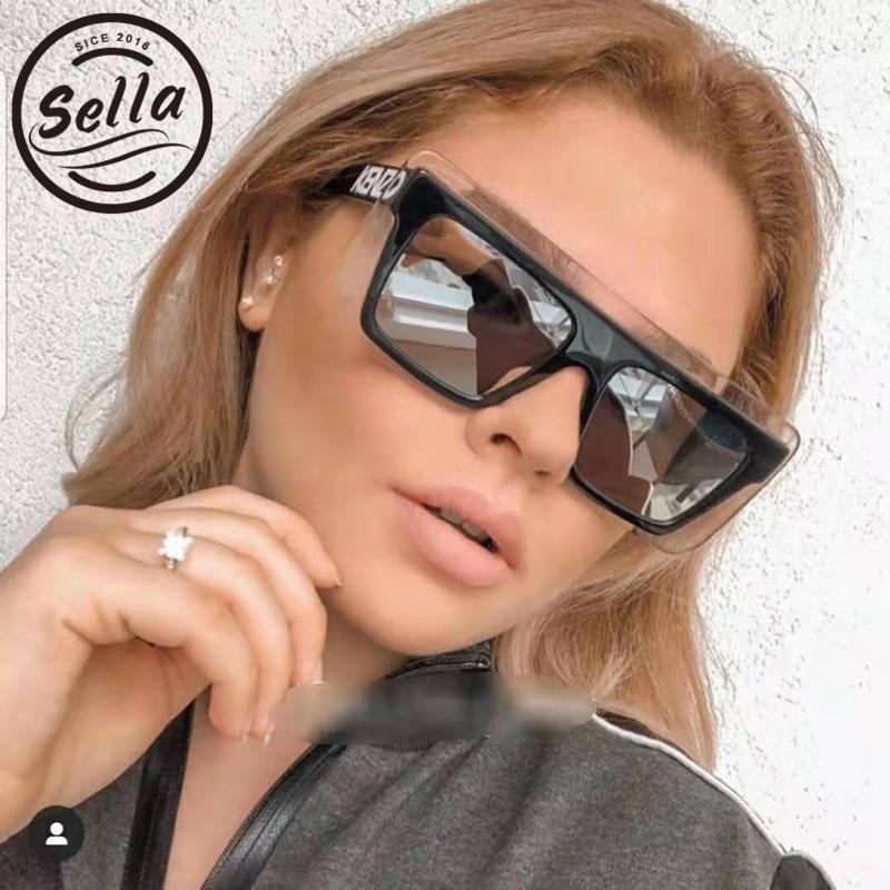 

Sella 2021 New European Style Women Oversized Square Sunglasses Brand Designer Double Color Transparent Frame Summer Sun Glasse