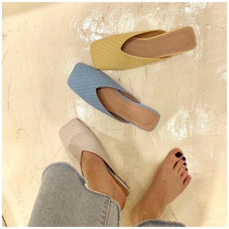 

Women Fashion Cane Mule Weave Sandal Shoes 2020 Square Toe Slippers Summer Outdoor Beach Flip Flops Slides Shoes1, Beige