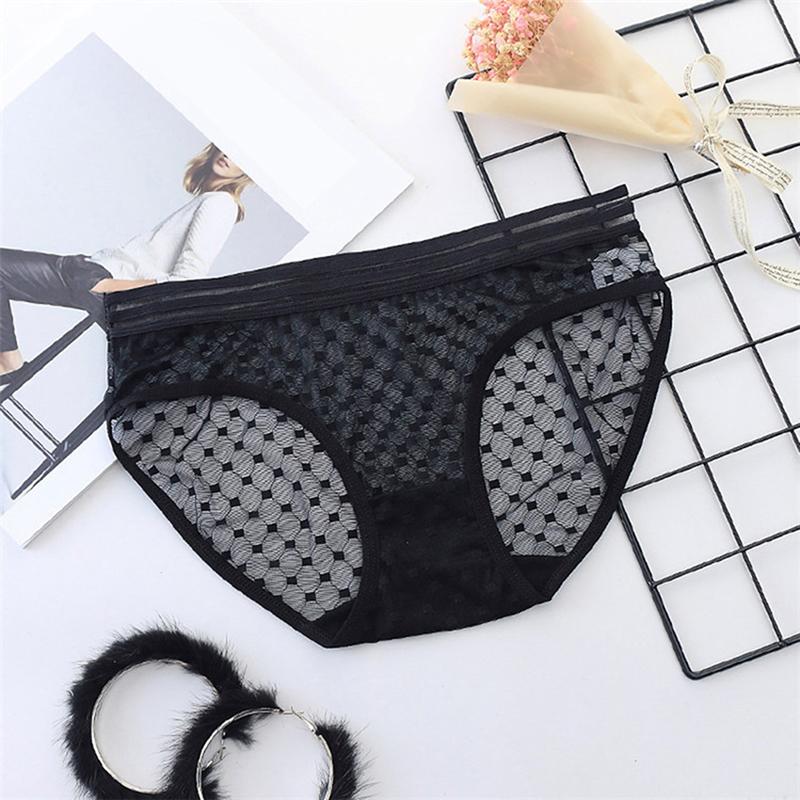 

Mid-Waist Sexy Panty For Women Transparent See Through Dot Lace Panties Briefs Strings Underwear, White