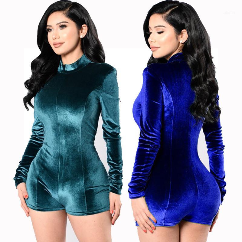

Sexy Women Turtleneck Nightclub Gold Velvet Long Sleeve Romper Playsuit Jumpsuit Winter Fall Warm Bodycon Slim Fashion Romper1, Black