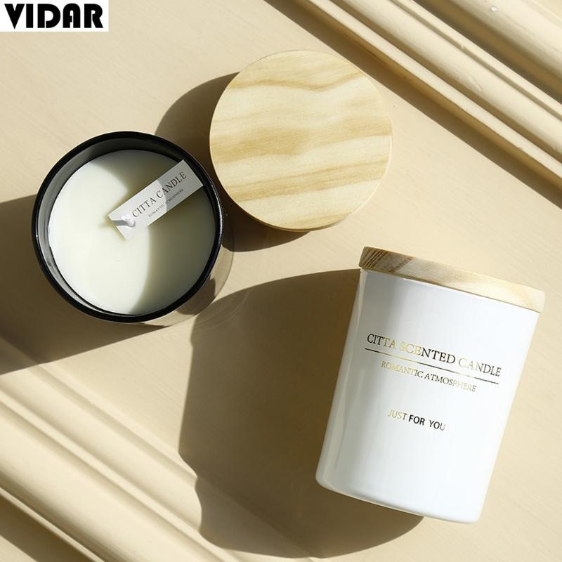 

VIDAR Nordic Bedroom Round Scented Candle Gift Set with Lid Creative Bathroom Soothing Glass Small Candle Cup