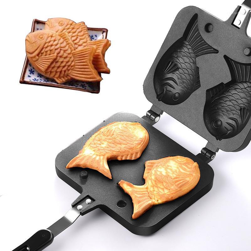 

New Non-Stick Taiyaki Japanese Fish shaped Bakeware Waffle Pan Maker 2 Cast Home Cake Bakeware Tool1