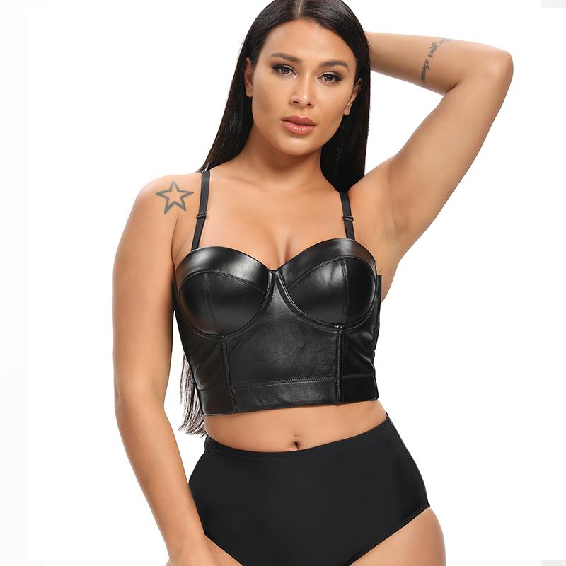 

Women Plus Size Bra Corset Tops Wear Out Gothic Clothing Sexy Bodice Black Faux Leather Steampunk Bustier Fashion Corsage 6XL