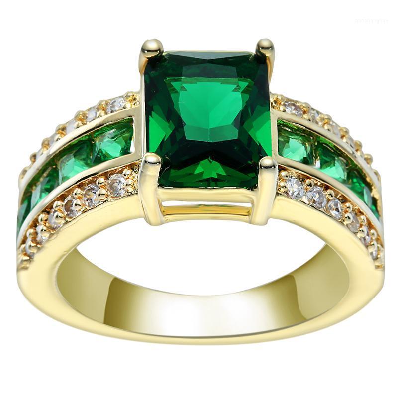 

Wedding Rings Gold Color With Green CZ Zircon Jewelry High Quality Band Ring For Women Party Luxury Birthday Stone Gift, Slivery;golden