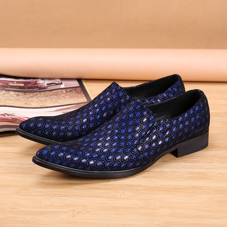 

2020 Blue British Genuine Woven Leather Rescued Slide in Flats Fumers Finger Mens Wedding Shoes Kt37, The picture