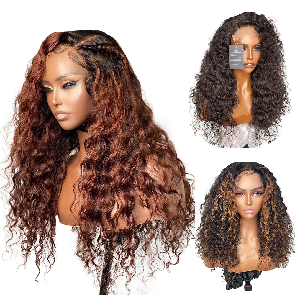 

Brown 13x4 Lace Front Wigs Deep Wave Ombre Virgin Human Hair Brazilian Bleached Knots Pre Plucked With Baby Hair 130% 150% 180% Density For Women Deep Curly, Natural color