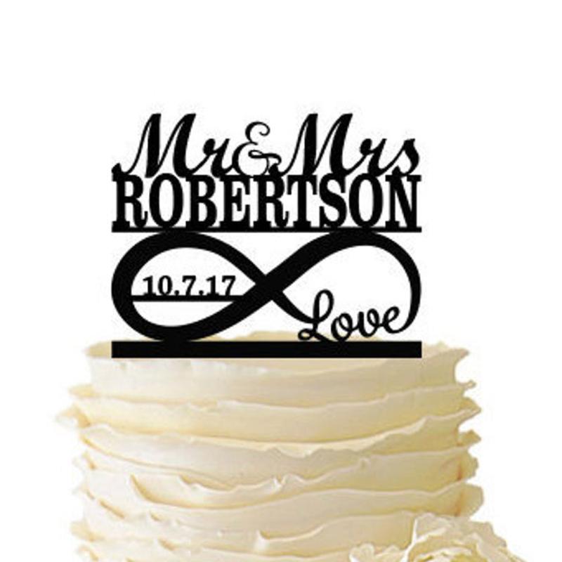 

Custom Infinity Symbol With Love Mr & Mrs Personalized With Name & Date Acrylic or Baltic Birch WeddingSpecial Event Cake Topper