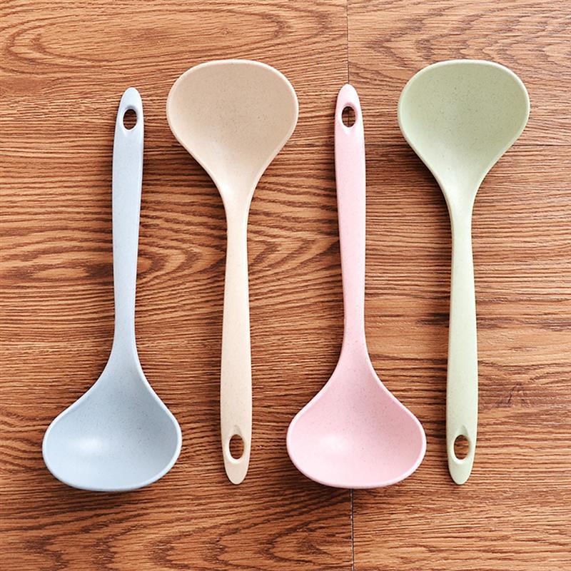 

Kapmore 1pc Candy Colors Kitchen Spoon Creative Wheat Straw Long Handle Spoon Cooking Ladle For Soup Porridge Cooking Tableware