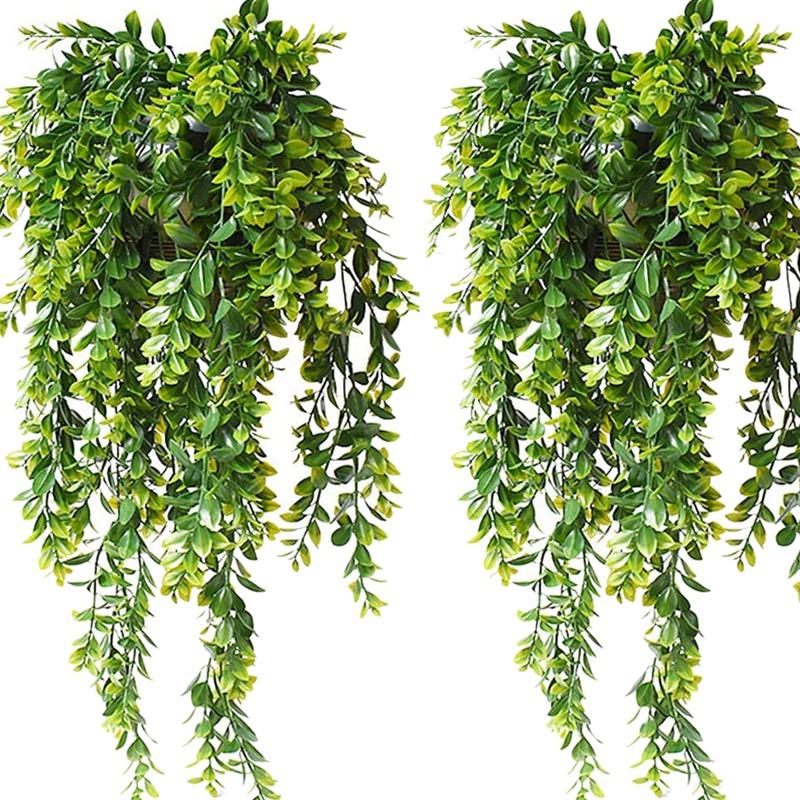 

HOT SALE 4Pcs Artificial Hanging Plants Green Leaves Ivy Faux Plastic Fake Hanging Garland Ivy Vine for Garden Decoration
