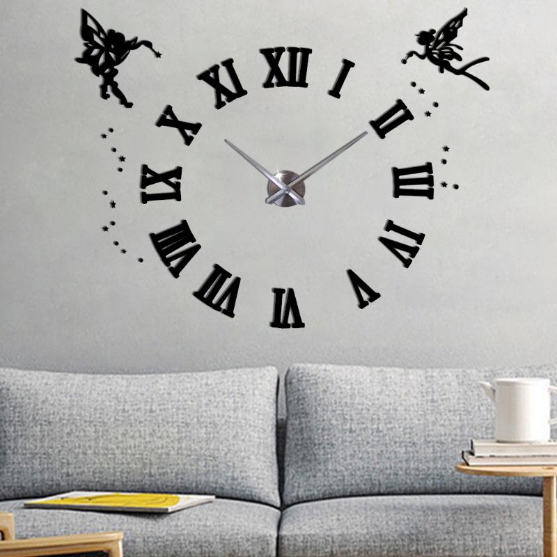 

Large 3D Wall Clock Modern Design Silent Angel DIY Decorative Wall Sticker Clock Roman Number for Kids Room Home Decor