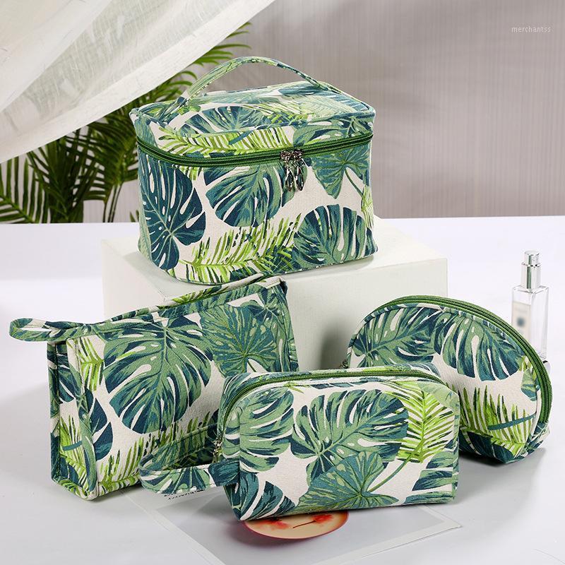 

Traveling Women Canvas Collection Bag Multifunction Creative Printed Make-up Bags Storage Waterproof Wash Bag Fashion Leaf Style1