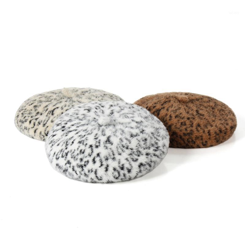 

Autumn Fashion Leopard Beret Hats Exquisite and Delicate Design Appearance Korean Winter Retro Women Beanie Painter Caps1, White