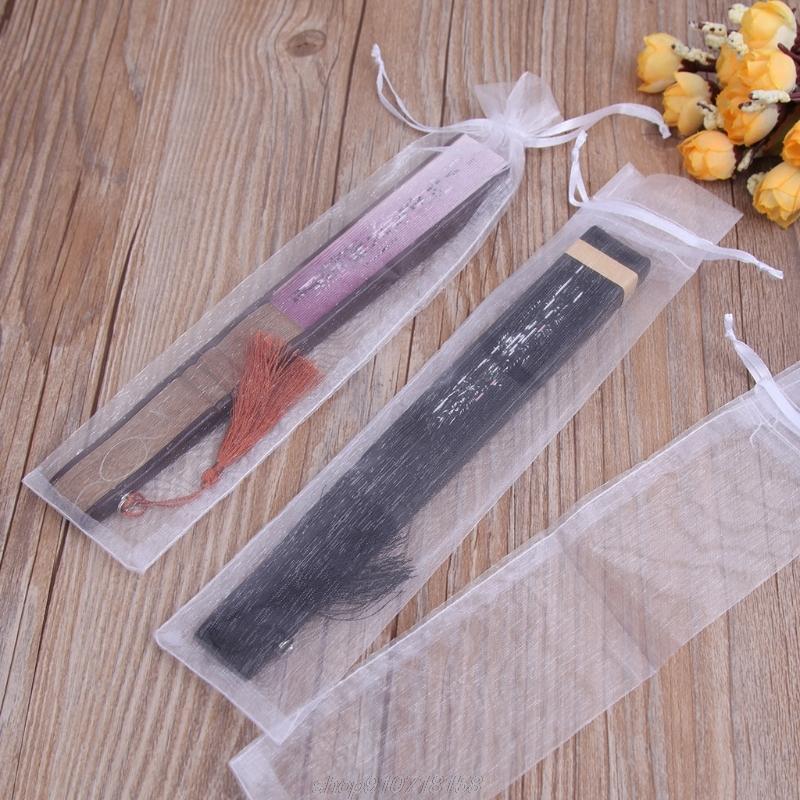 

50 Pcs White Drawstring Organza Folding Hand Fan Pouch Party Wedding Gift Bags D11 20 Dropshipping