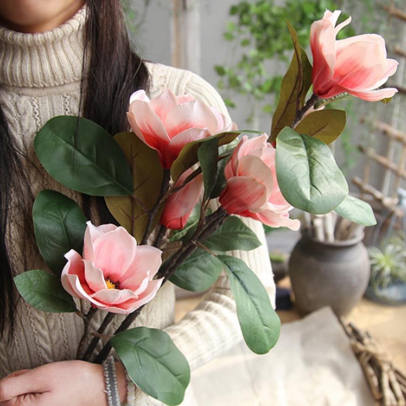 

75cm Long Branch Magnolia Silk Artificial flower For Wedding Home Decoration Marige Fake Flowers